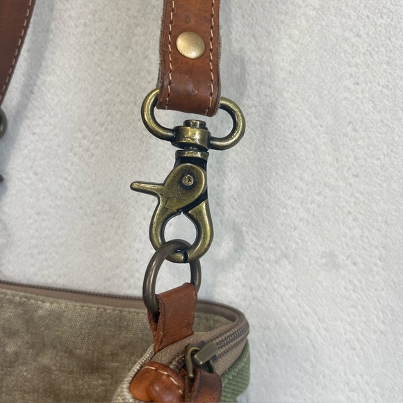 Myra Bag Boho Mixed Media Cotton Leather Canvas Burlap Patchwork Shoulder Bag - Picture 7 of 16